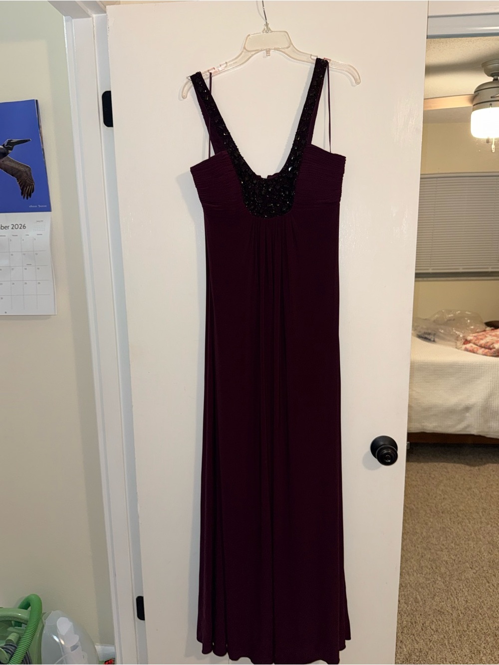 JS Boutique Beaded Deep Wine Evening Gown Prom Pagent
